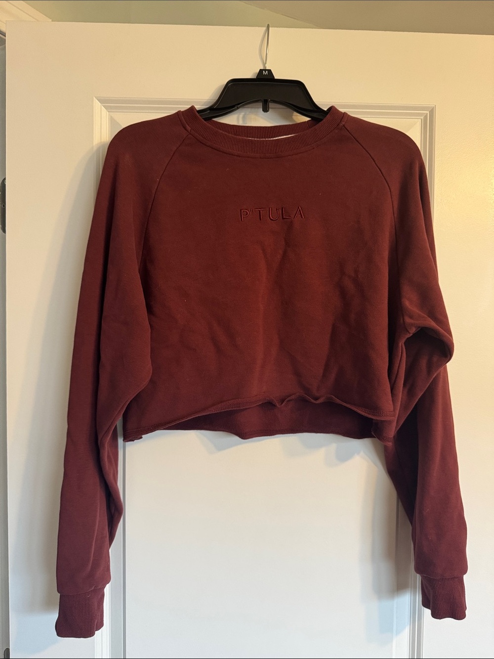 P'tula Cropped Crewneck Sweatshirt in Deep Burgundy